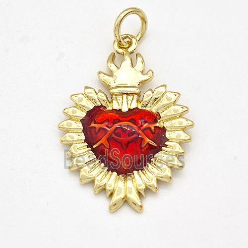 Copper Heart Pendant Red Painted Gold Plated