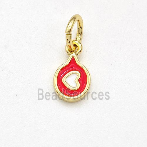 Copper Heart Pendant Red White Enamel Gold Plated