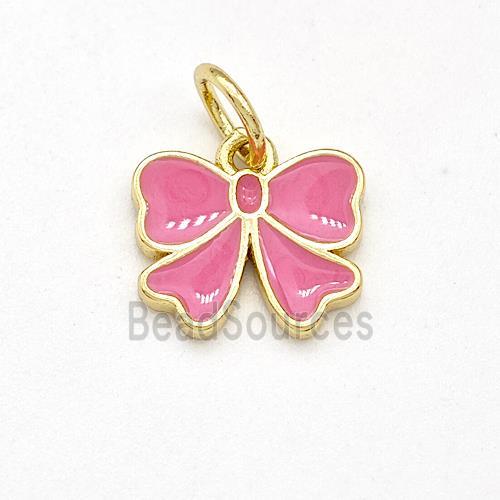 Copper Bow Pendant Pink Enamel Gold Plated