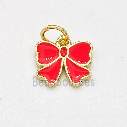 Copper Bow Pendant Red Enamel Gold Plated