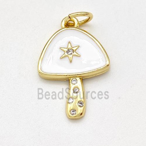 Copper Mushroom Pendant Pave Zirconia White Enamel Star Gold Plated