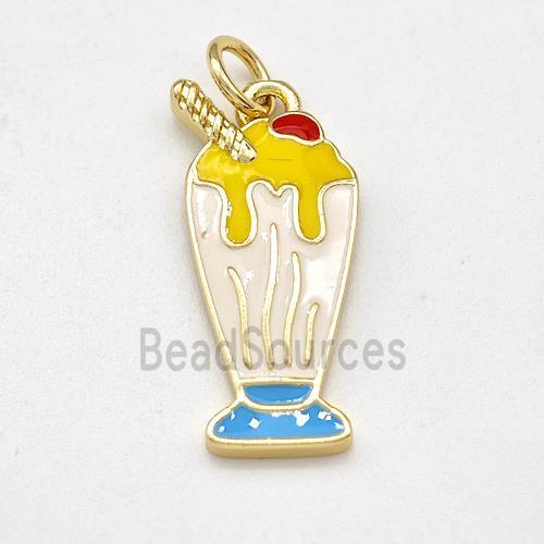 Ice Cream Bottle Drink Cup Charms Copper Pendant Multicolor Enamel Gold Plated