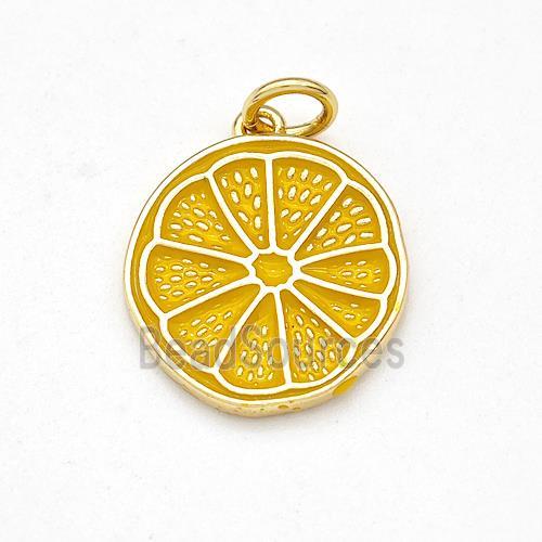 Lemon Charms Copper Fruit Pendant Yellow Enamel Gold Plated