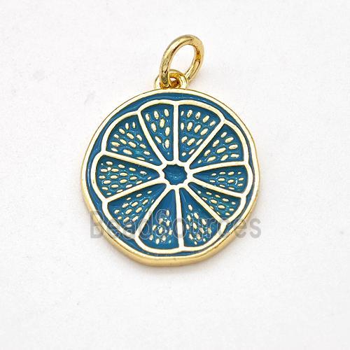 Lemon Charms Copper Fruit Pendant Blue Enamel Gold Plated