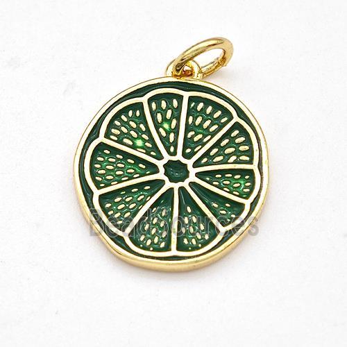 Lemon Charms Copper Fruit Pendant Green Enamel Gold Plated