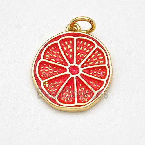 Lemon Charms Copper Fruit Pendant Red Enamel Gold Plated