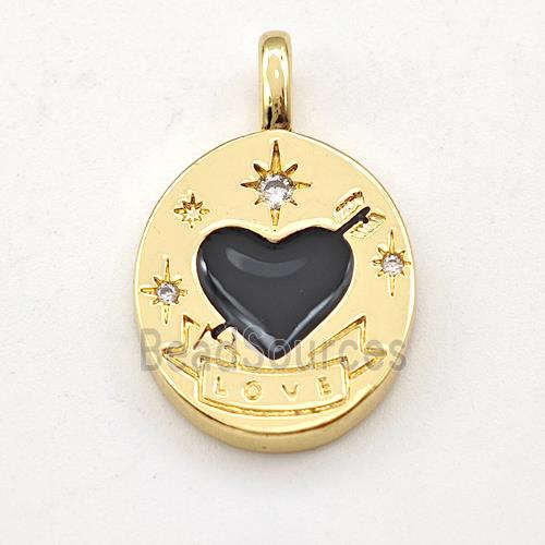 Cupid Heart Copper Pendant Black Enamel LOVE Gold Plated