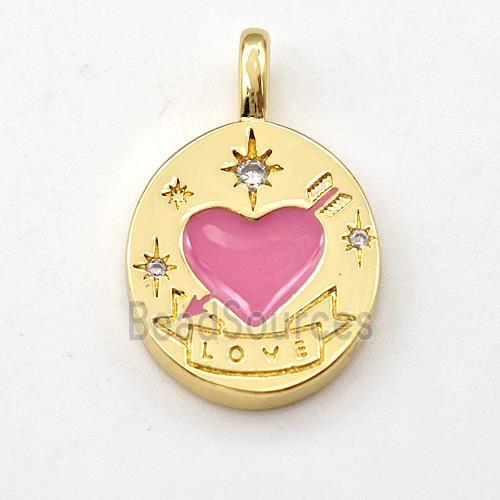 Cupid Heart Copper Pendant Pink Enamel LOVE Gold Plated