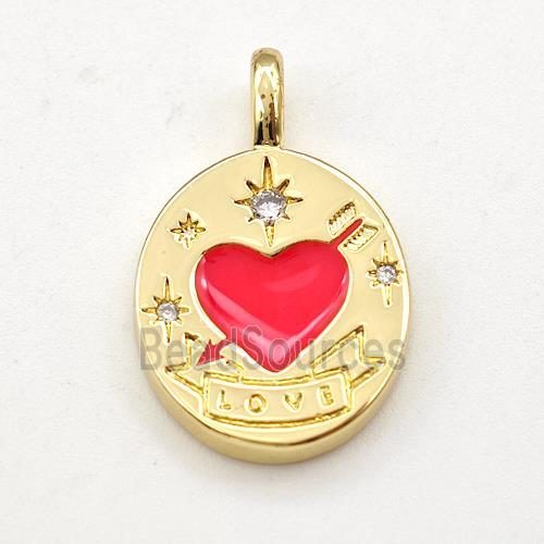 Cupid Heart Copper Pendant Red Enamel LOVE Gold Plated