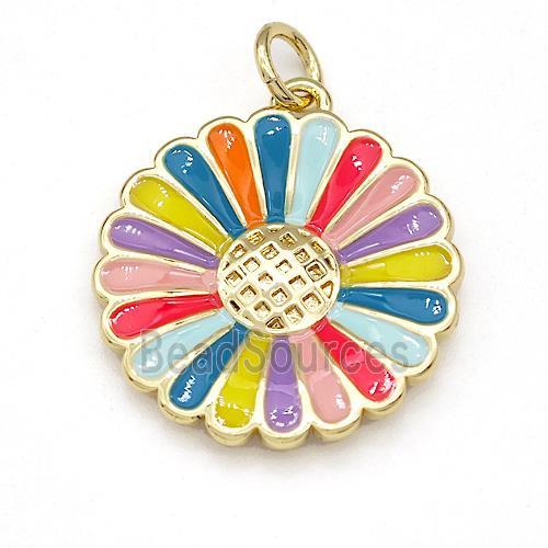 Sunflower Charms Copper Pendant Multicolor Enamel Gold Plated