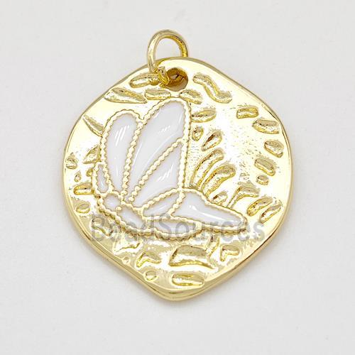 Copper Butterfly Pendant White Enamel Gold Plated