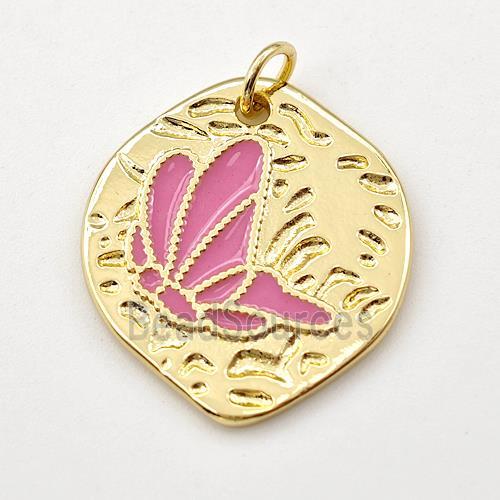 Copper Butterfly Pendant Pink Enamel Gold Plated