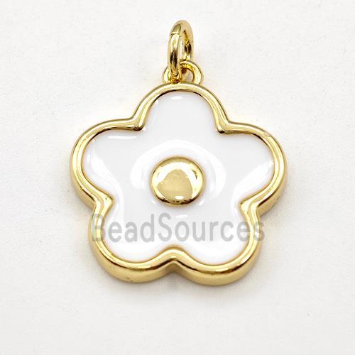 Copper Flower Pendant White Enamel Gold Plated