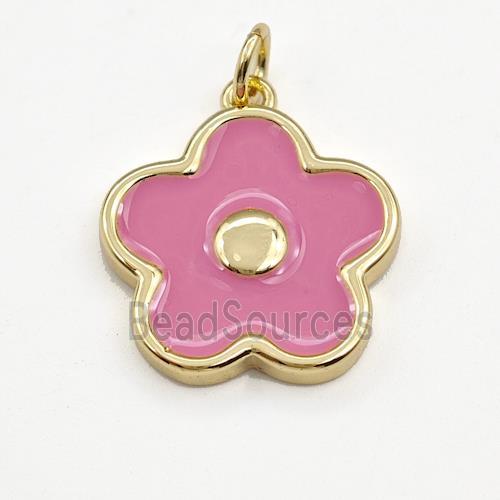 Copper Flower Pendant Pink Enamel Gold Plated