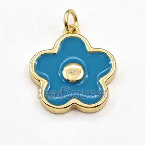 Copper Flower Pendant Blue Enamel Gold Plated