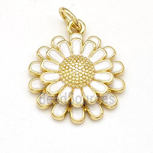 Copper Sunflower Pendant White Enamel Gold Plated