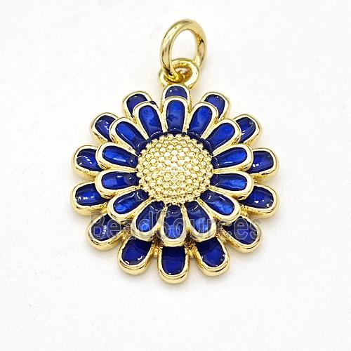 Copper Sunflower Pendant Blue Enamel Gold Plated