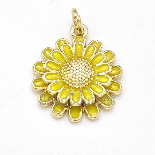 Copper Sunflower Pendant Yellow Enamel Gold Plated