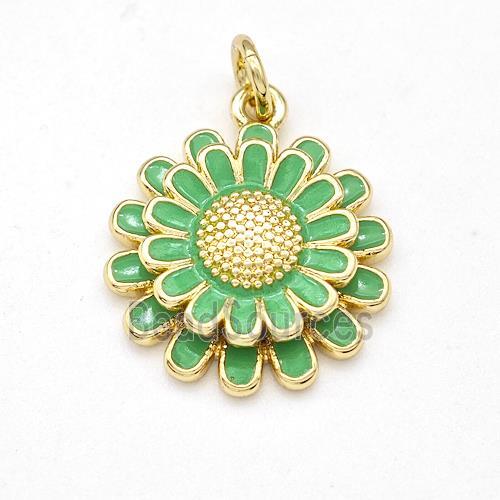 Copper Sunflower Pendant Green Enamel Gold Plated