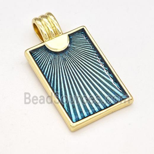 Copper Sun Pendant Blue Painted Rectangle Gold Plated