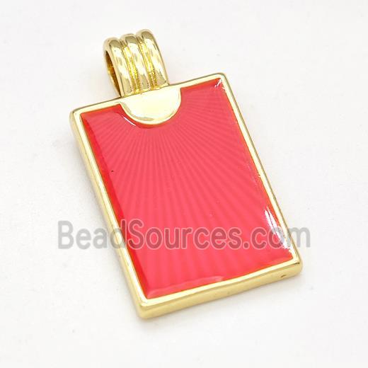 Copper Sun Pendant Red Painted Rectangle Gold Plated