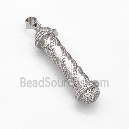 Barber Pole Charms Copper Stick Pendant Pave Zirconia Platinum Plated