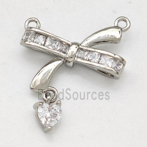 Copper Bow Pendant Pave Zirconia 2loops Platinum Plated