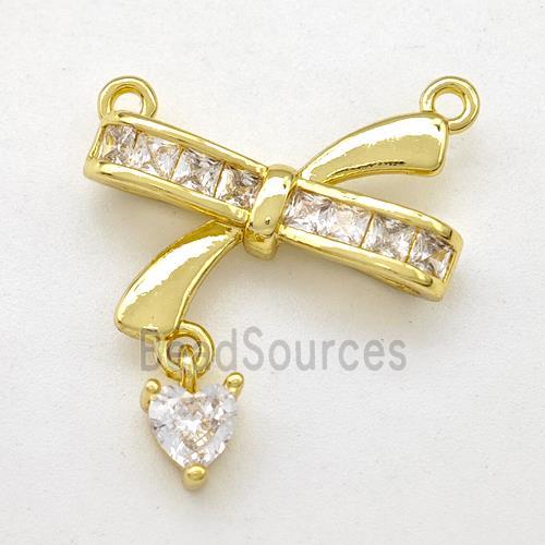 Copper Bow Pendant Pave Zirconia 2loops Gold Plated