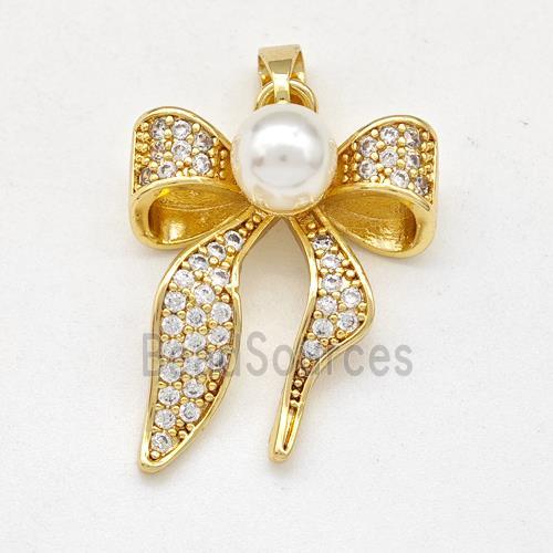 Copper Bow Pendant Pave Zirconia Gold Plated