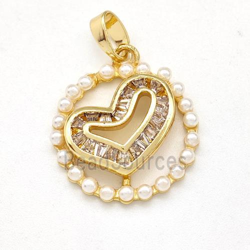 Copper Heart Pendant Pave Zirconia Pearlized Resin Gold Plated