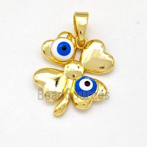 Copper Clover Pendant Blue Evil Eye Gold Plated