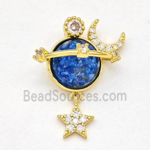 Copper Planet Pendant Pave Zirconia Moon Star Gold Plated