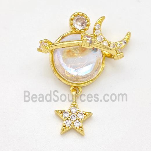 Copper Planet Pendant Pave Zirconia Moon Star Gold Plated