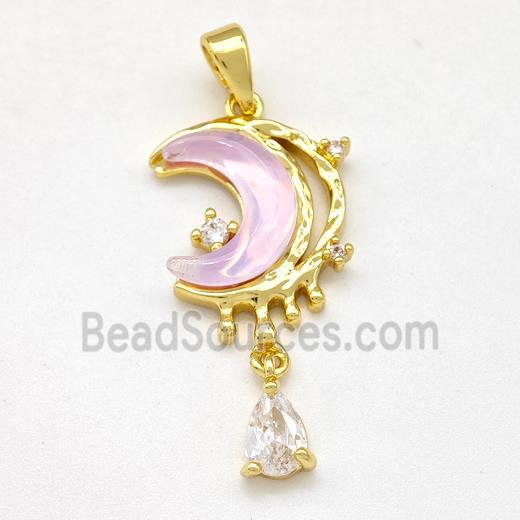 Copper Moon Pendant Pave Pearlized Resin Gold Plated