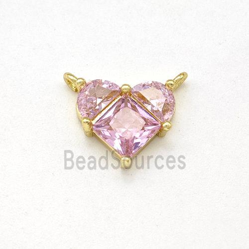 Copper Heart Pendant Pave Pink Zirconia 2loops Gold Plated