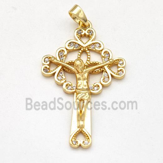 Jesus Crucifix Cross Charms Copper Pendant Pave Zirconia Gold Plated