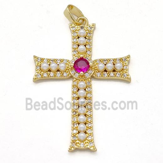 Copper Cross Pendant Pave Pearlized Resin Zirconia Gold Plated