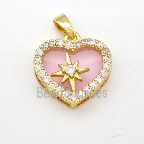 Copper Heart Pendant Micro Pave Zirconia Gold Plated