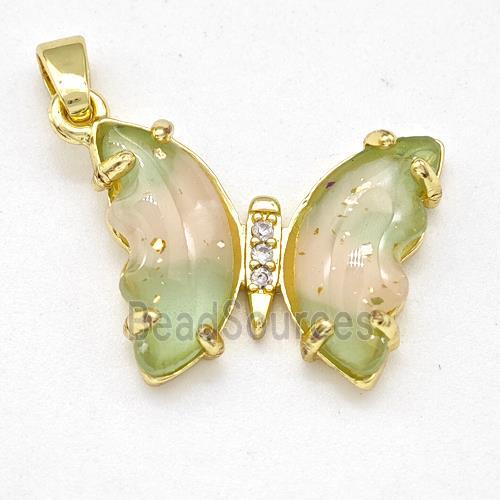 Green Acrylic Butterfly Pendant Copper Gold Plated