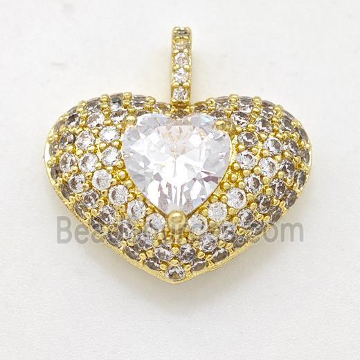 Copper Heart Pendant Micro Pave Zirconia Gold Plated