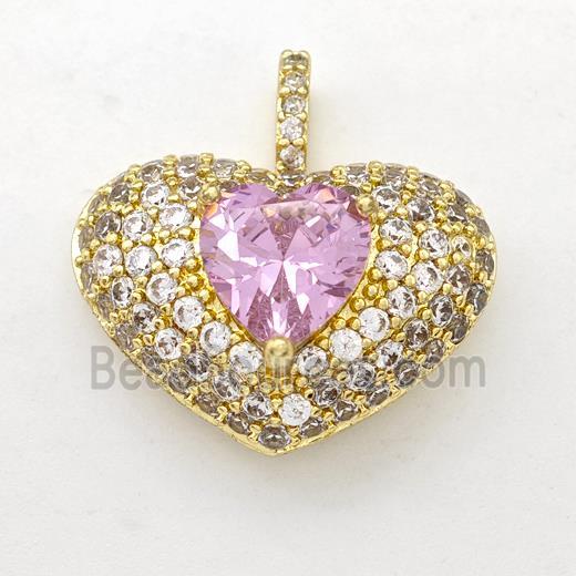 Copper Heart Pendant Micro Pave Zirconia Gold Plated