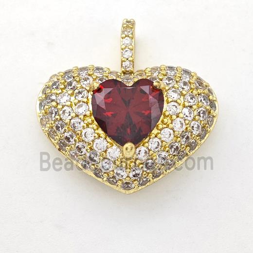 Copper Heart Pendant Micro Pave Zirconia Gold Plated