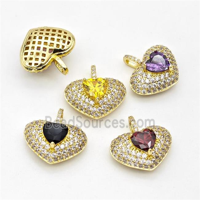 Copper Heart Pendant Micro Pave Zirconia Gold Plated Mixed