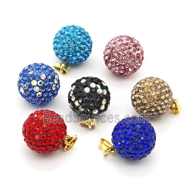 Clay Round Pendant Micro Pave Rhinestone Mixed Color