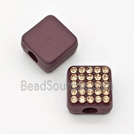 Resin Square Micro Pave Rhinestone Large Hole Maroon