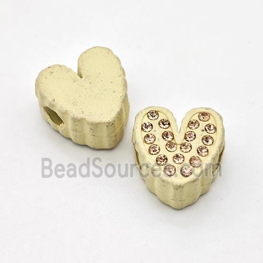 Gold Resin Heart Beads Micro Pave Rhinestone Large Hole