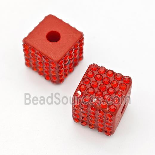 Red Resin Cube Beads Micro Pave Rhinestone Large Hole