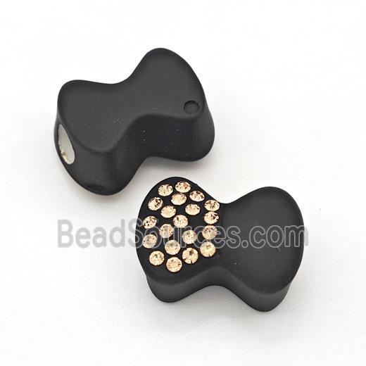 Black Resin Bow Beads Micro Pave Rhinestone Large Hole