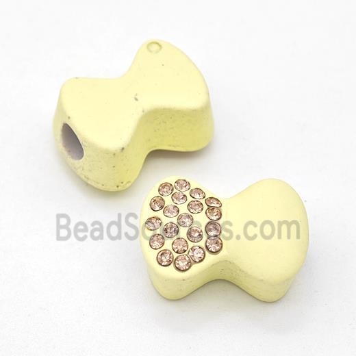 Yellow Resin Bow Beads Micro Pave Rhinestone Large Hole