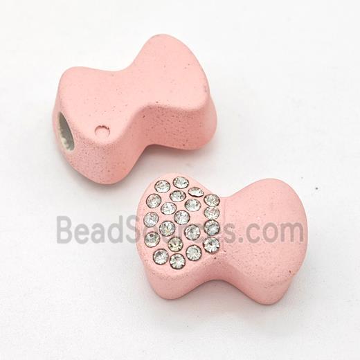 Pink Resin Bow Beads Micro Pave Rhinestone Large Hole